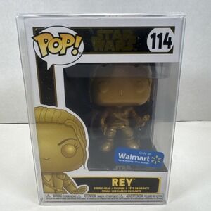 Funko Pop! Vinyl Star Wars Rey Gold Metallic #114 Walmart Exclusive w/ Protector